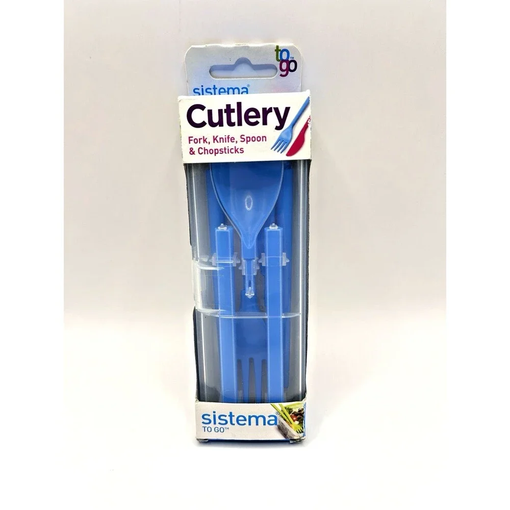 Sistema To Go Collection Cutlery Set, BLUE Chopsticks Fork Knife Spoon Camping